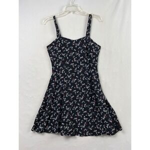 Vintage 90s All That Jazz Skater Dress Womens 7/8 Black Floral Heart Print